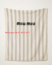 Miu Miu Striped Logo Beige Navy Blue Flannel Throw Blanket Miu Miu Embroidered Printed Sofa Blanket IMG_0349